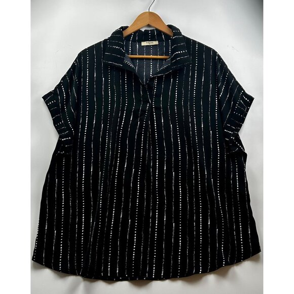 Timeson Black & White Dash Stripe Boxy Monochrome Minimalist Shirt Sz XXL - Picture 2 of 6